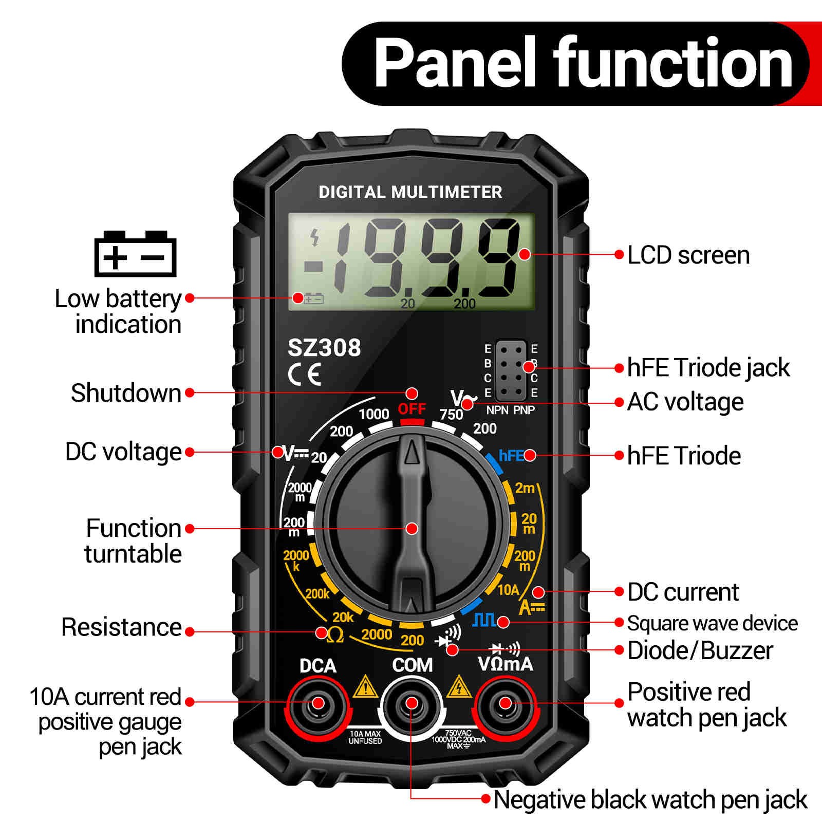 Auto Manual Multimeter for DC AC Voltage Current Resistance Diode Wave Output