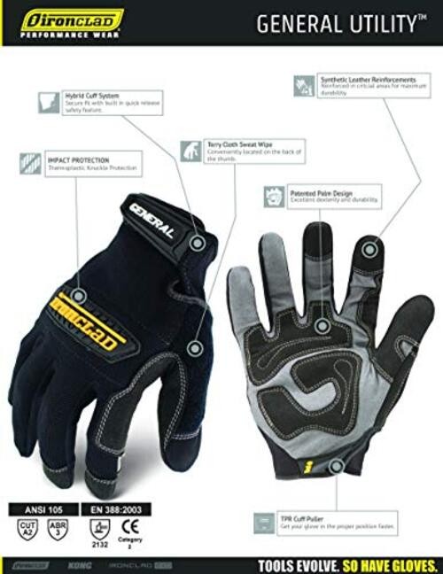General Utility Work Gloves GUG, All-Purpose, Performance Fit, Durable, Large
