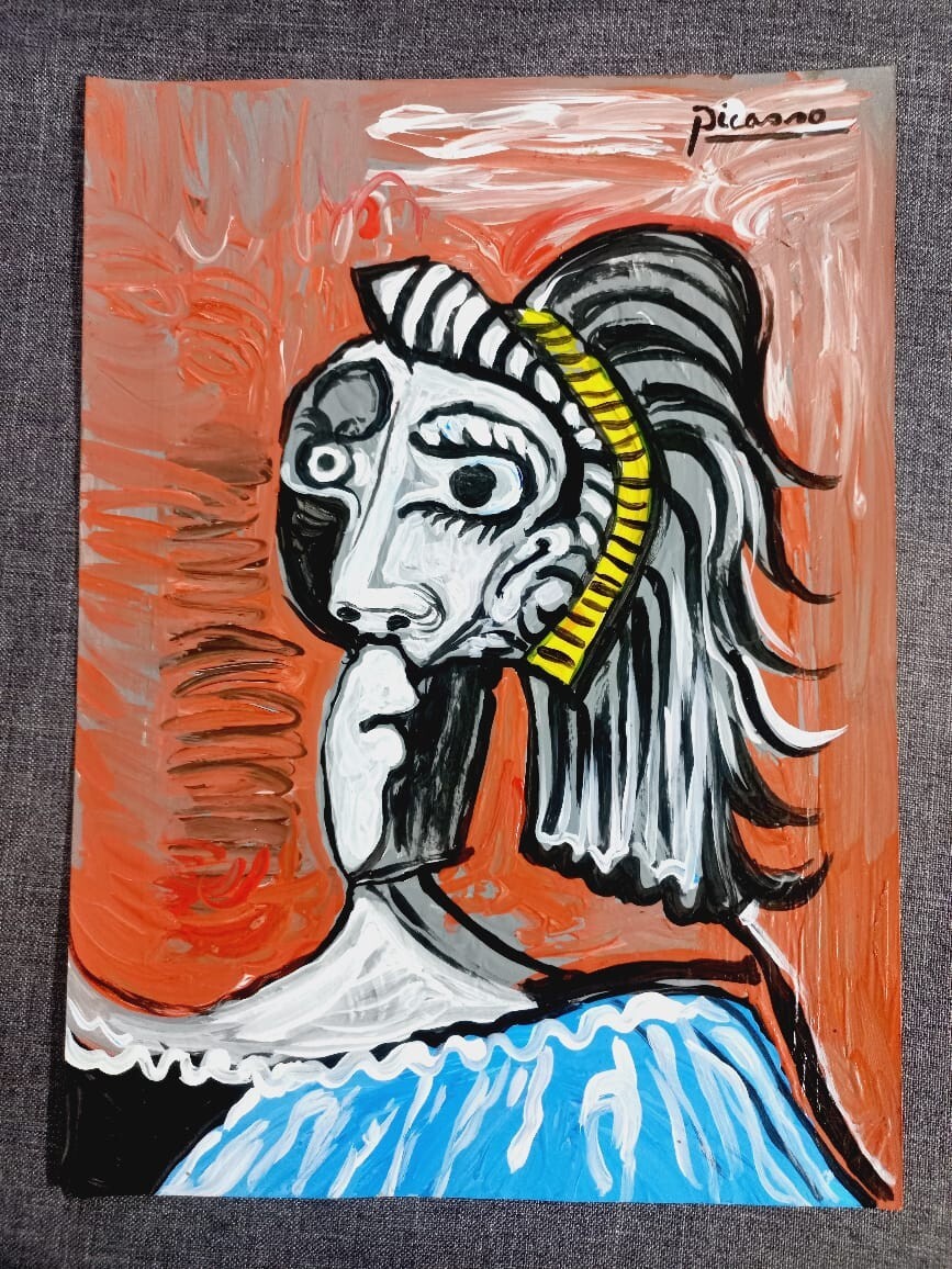Pablo Picasso (Handmade) Drawing on antique paper Signed and Sealed size 32x23.5