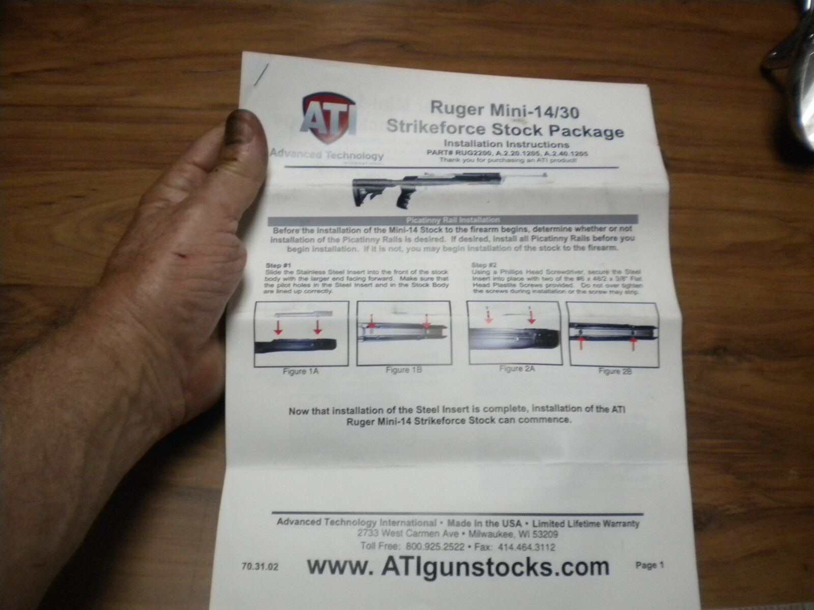Ruger Mini 14/30 Strikeforce Stock Package Installation Instructions,see Picture