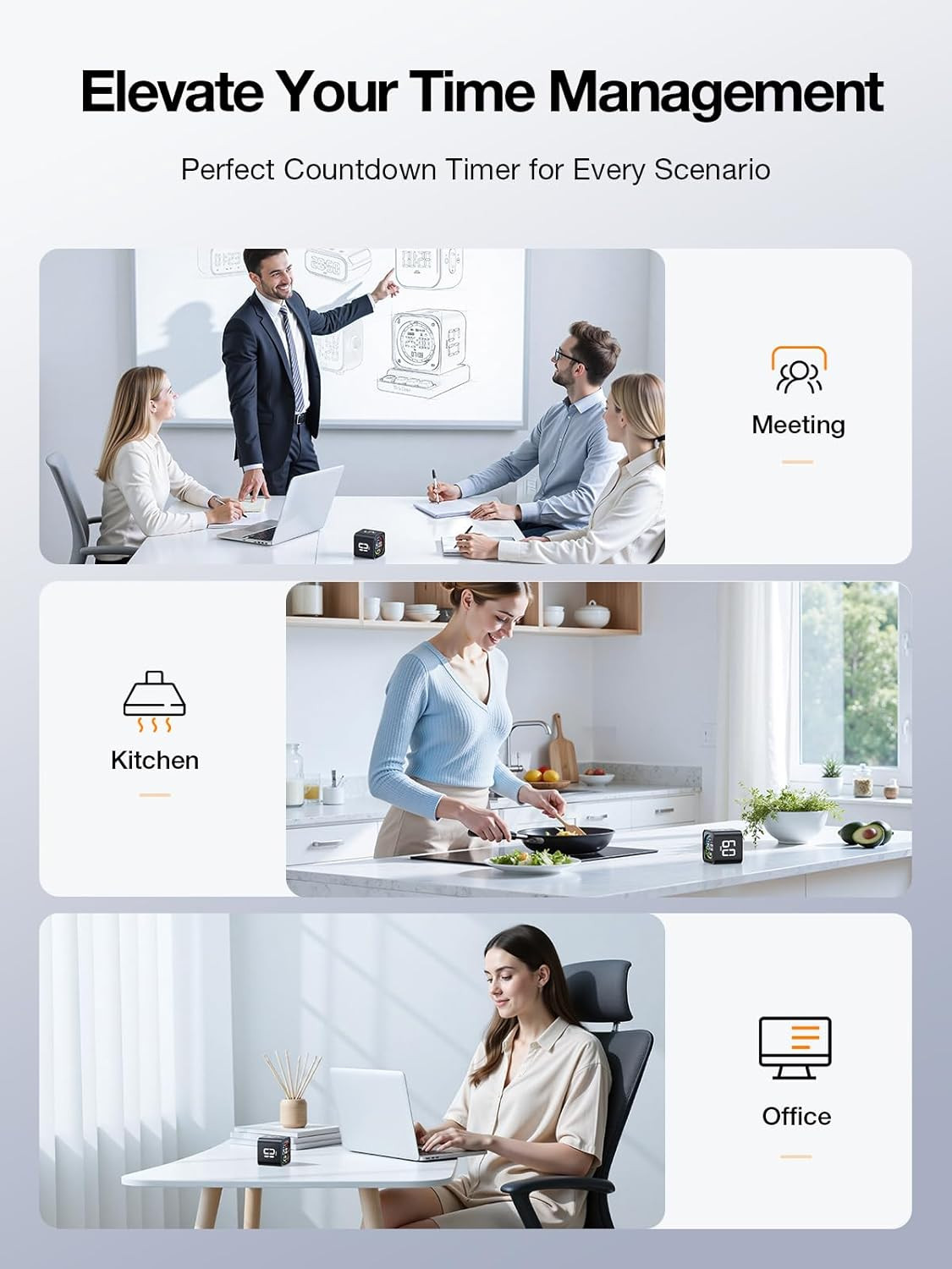 Ticktime TK3 Pomodoro Timer Cube, Productivity Timer, 5/10/30/60 Min Presets