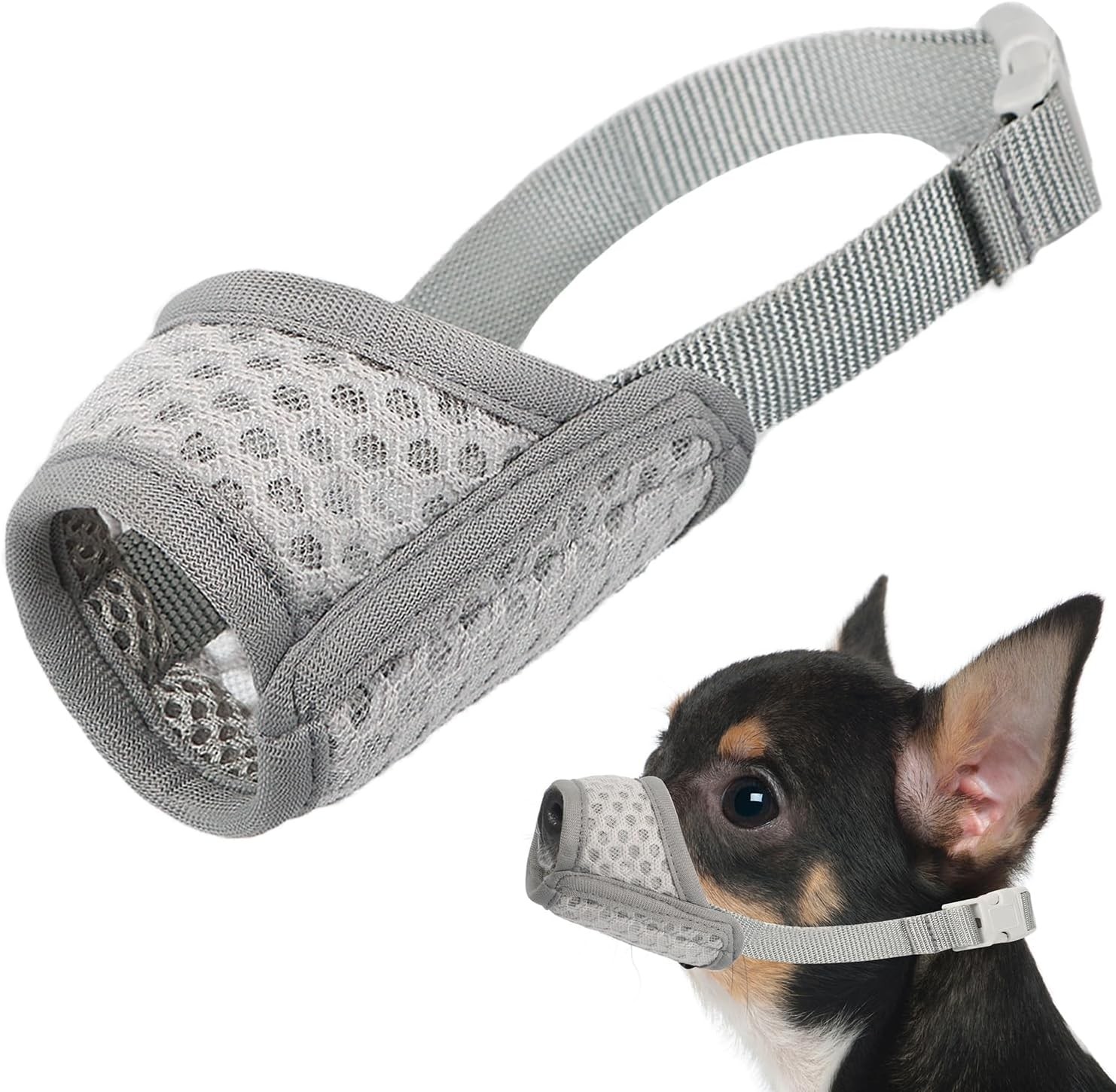 Mayerzon Dog Muzzle, Puppy Soft Mesh XXS-(Snout 4”-5”), Grey