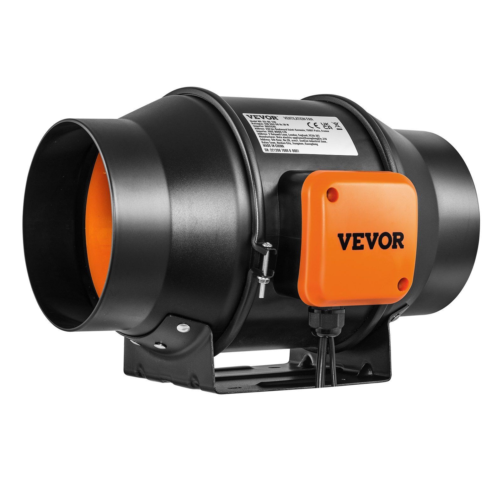 6-in Inline Duct Fan, 402 CFM, EC Motor, 32dB, Temp/Humidity Controller