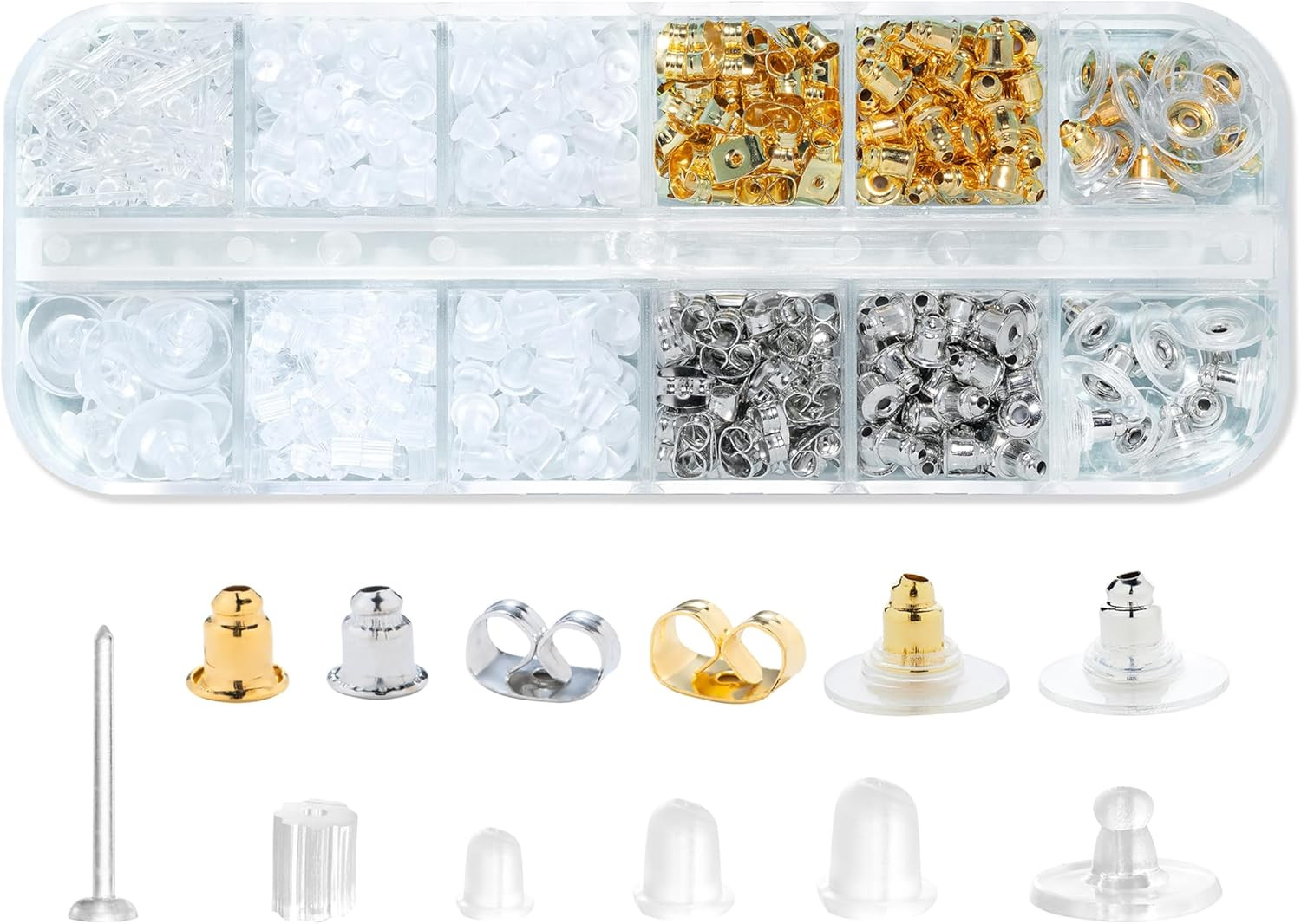 12 Styles 600 Pcs Earring Backs for Studs, Clear Plastic Earrings Hypoallergenic