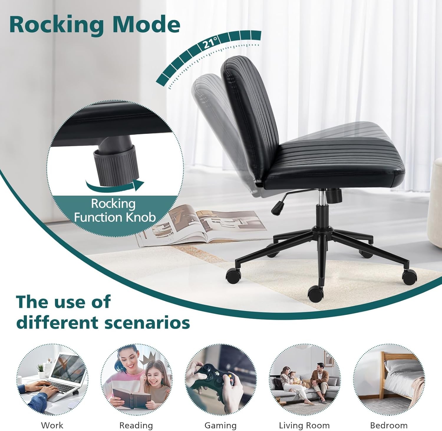 Criss Cross Chair W/ Wheels Wide Cross Legged Office Desk Vanity Chair Comfy
