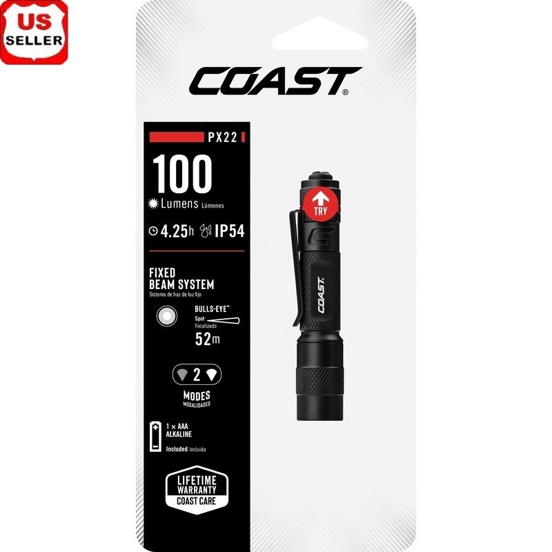 Compact LED Flashlight 100 Lumens IP54 Waterproof Pocket Light W/ Clip 1.41 oz