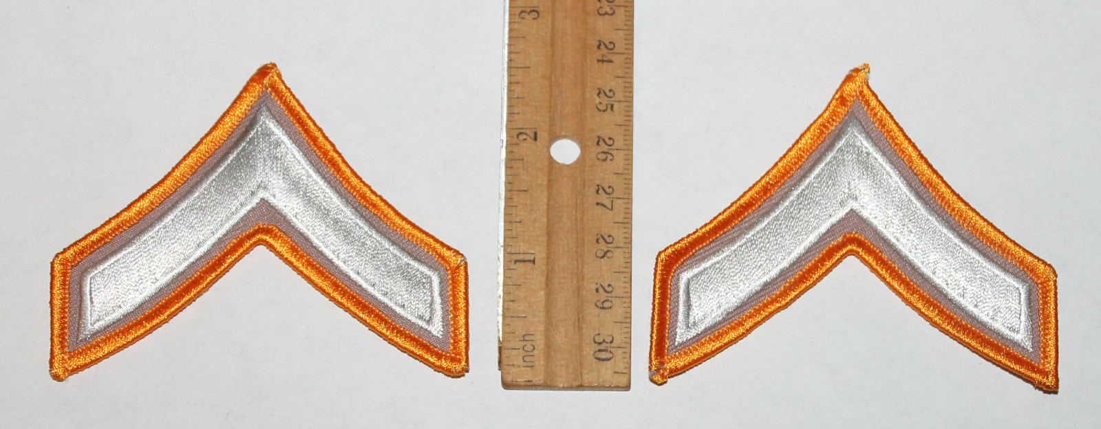 2 POLICE/SHERIFF SINGLE STRIPE CHEVRONS White on Tan SW-1