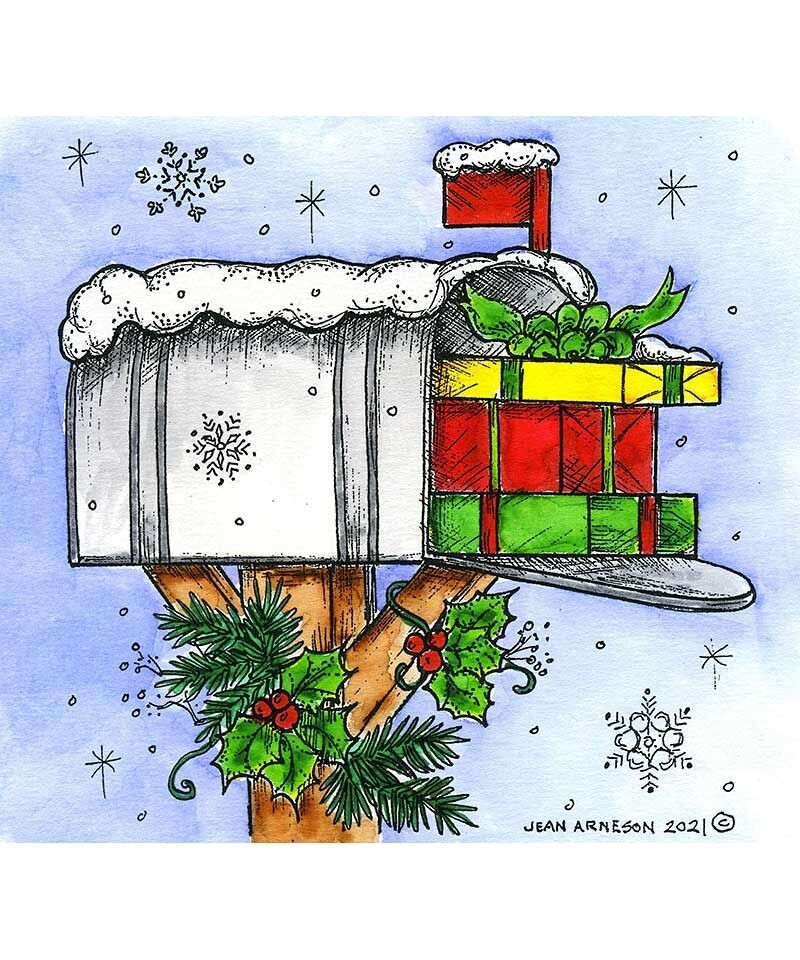 Christmas Holly Mailbox Gifts Wood Mounted Rubber Stamp NORTHWOODS PP11007 New