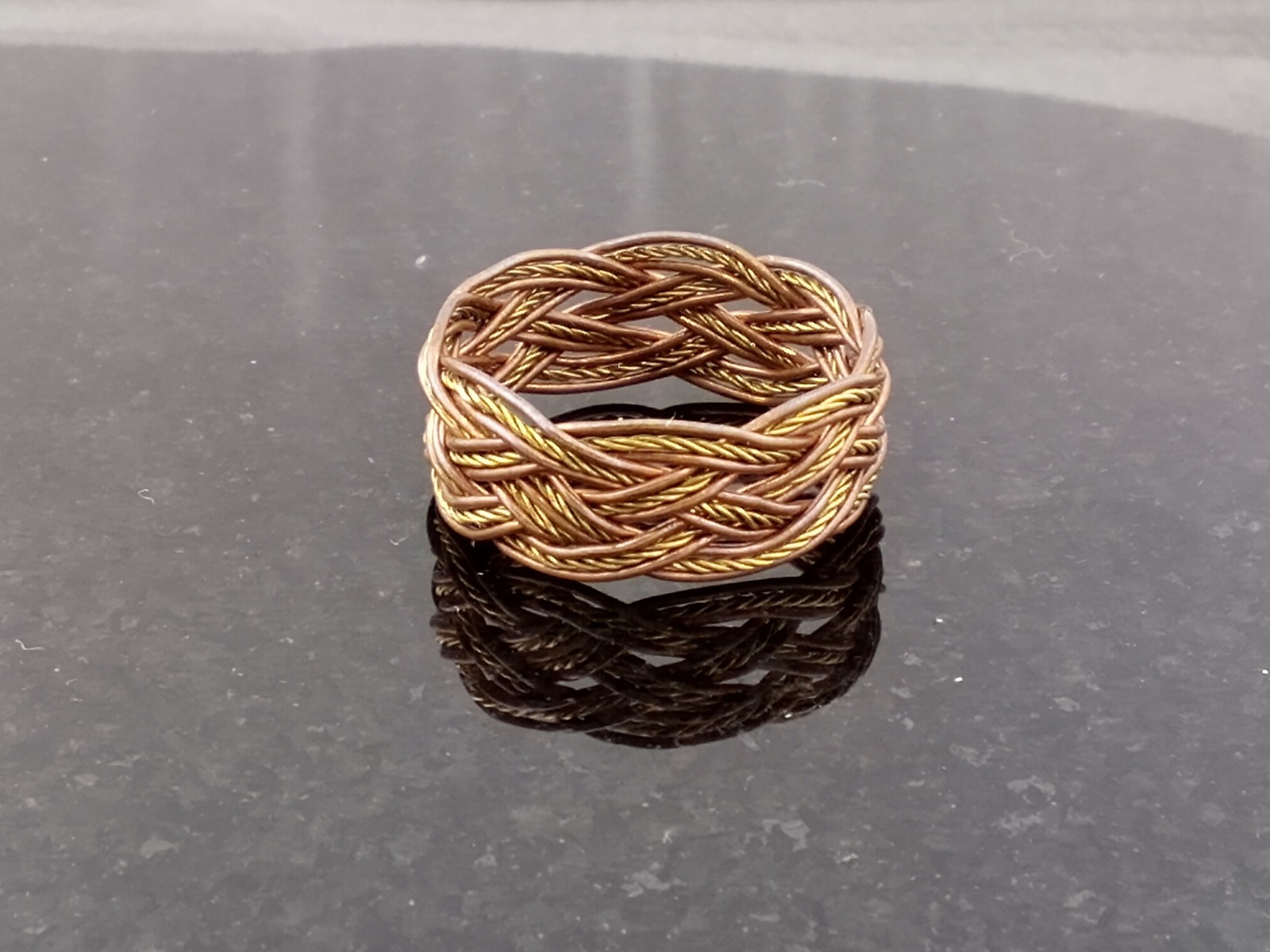 Size 10.5 Copper / Brass Twist Sailor Turks Head Knot Ring Hand Tied made