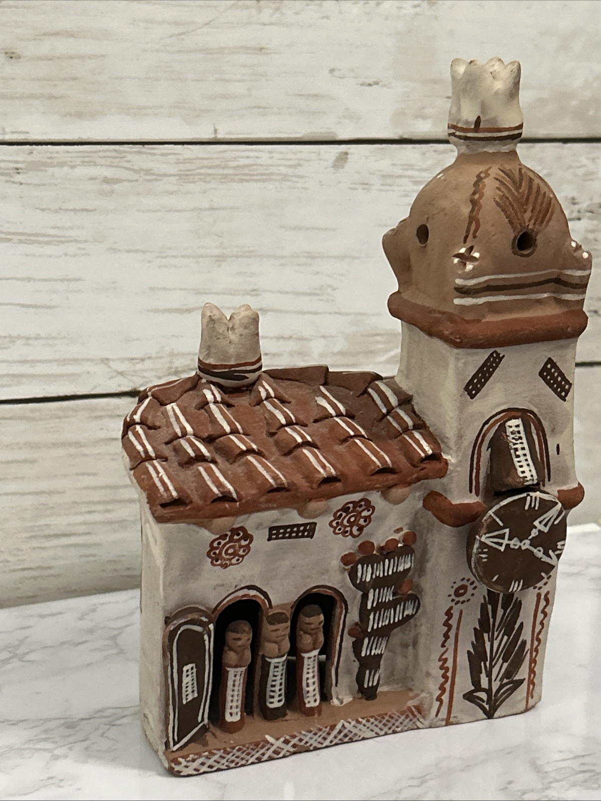 VTG Peruvian Folk Art Redware Terracotta Handpainted Sculpture Mission Church