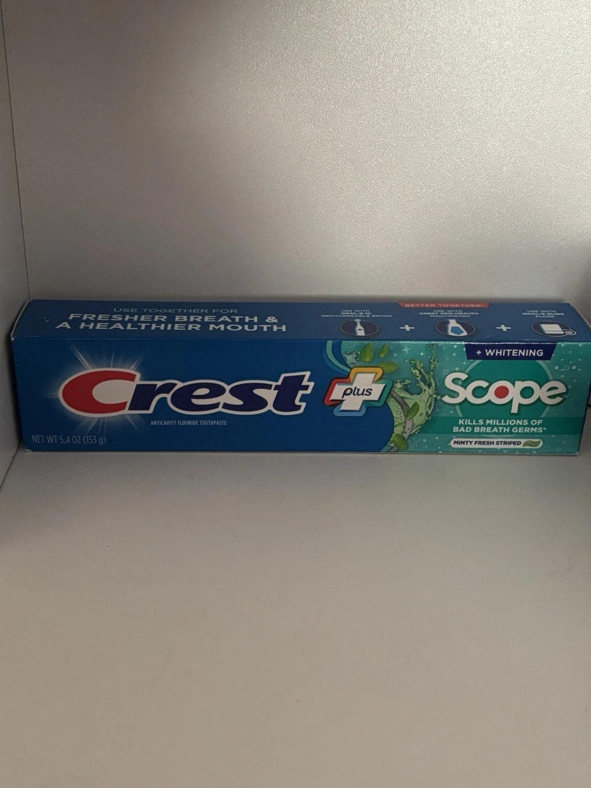 Plus Scope Anticavity Fluoride Toothpaste Minty Fresh Striped 5.4 Oz By Crest