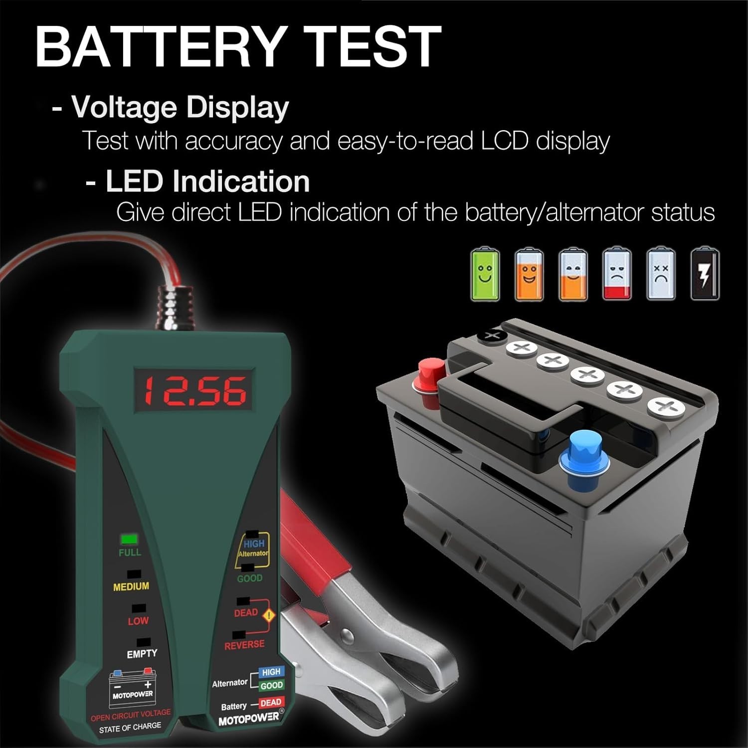 12V Digital Car Battery Tester Voltmeter and Charging System Analyzer with LC...