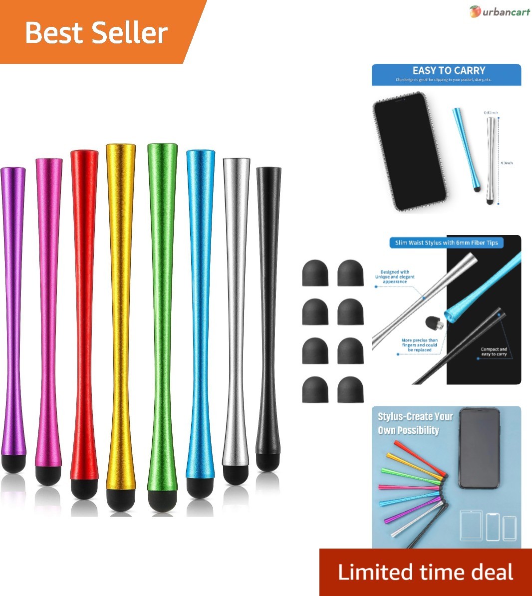 8-Piece Slim Touchscreen Stylus Set with Replaceable Tips for Precise Control