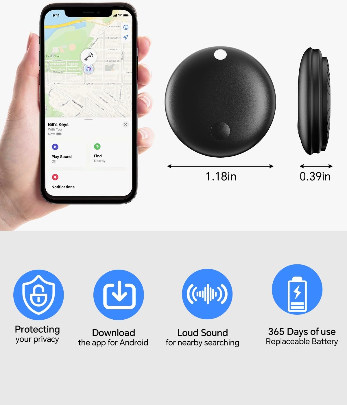 Air Tracker Tag IP67 Waterproof Bluetooth Tracker, Keychain Finder, Item Loca...