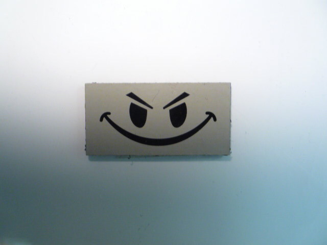 EVIL SMILEY IR PATCH MB TAN 2"x1" GLOSS REJECT#360 W/VELCRO® BRAND FASTENER