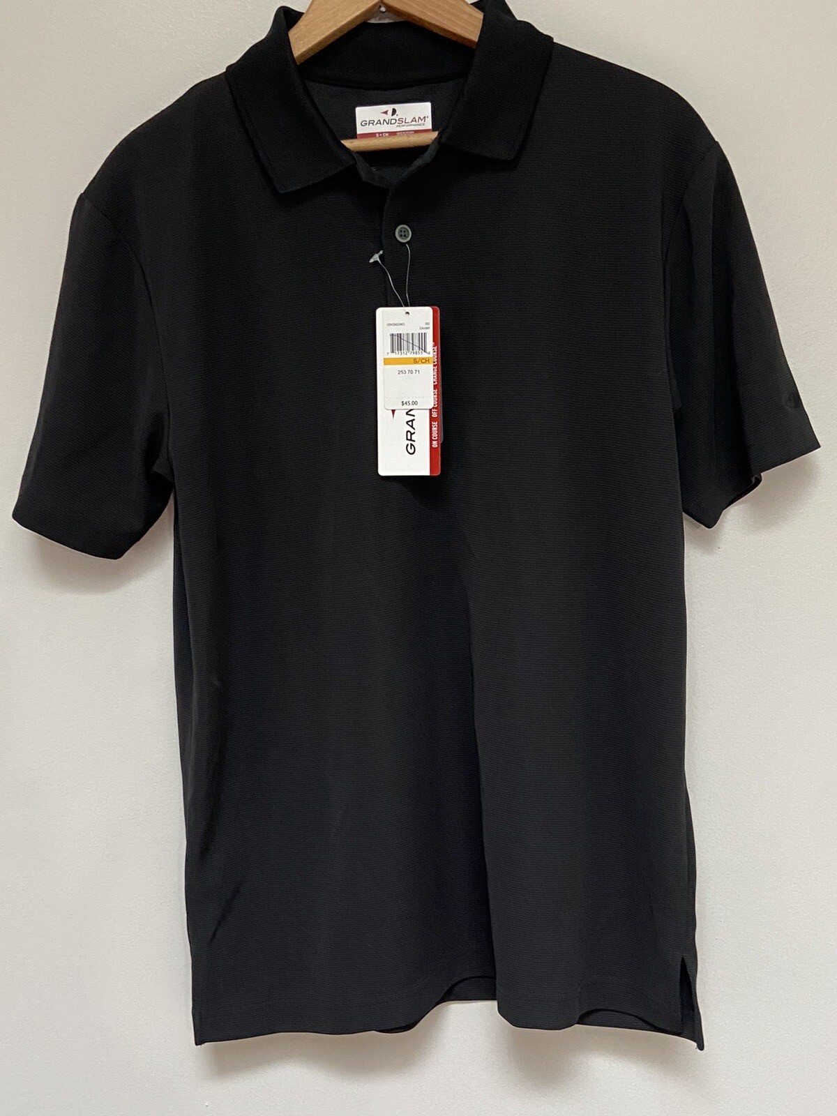 New PGA Grand Slam Performance Mens Polo Black Small Golf Athletic