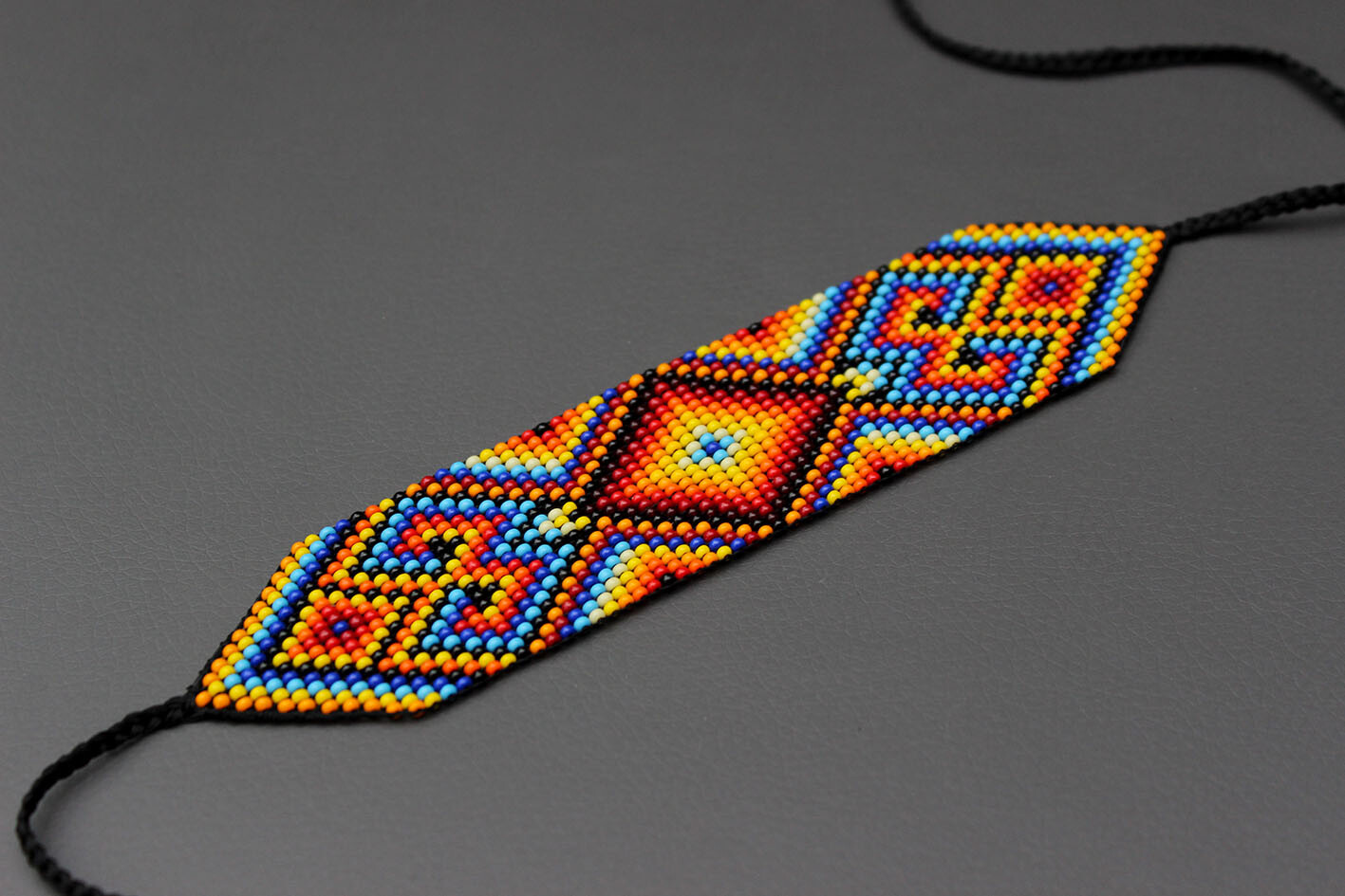 Geometric Huichol Bracelet, Tribal Geometric Bracelet, Beaded Cuff Bracelet