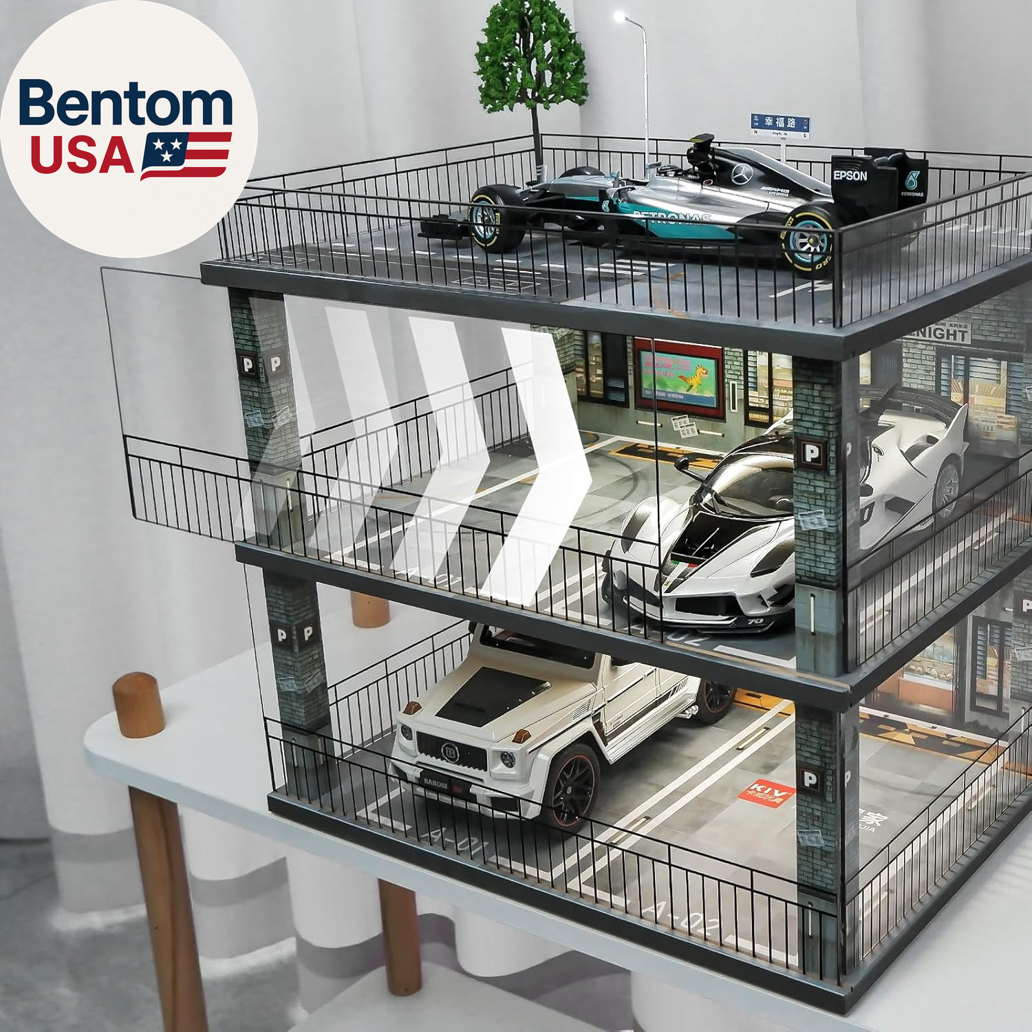 1:18 Scale Diecast Model Car Display Case Cabinet with USB Lights and Dust Cover