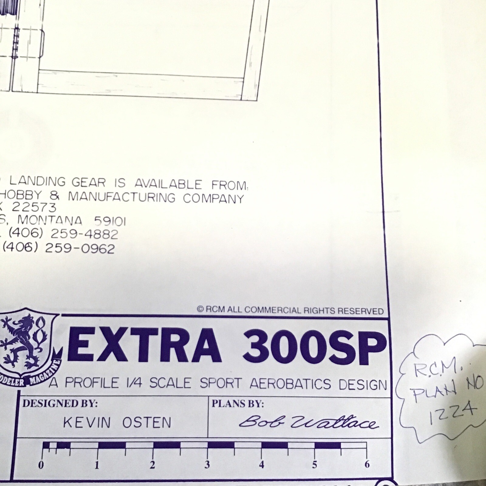 Vintage Model Airplane Plans RCM 1224 Extra 300SP Profile - Original Full Size