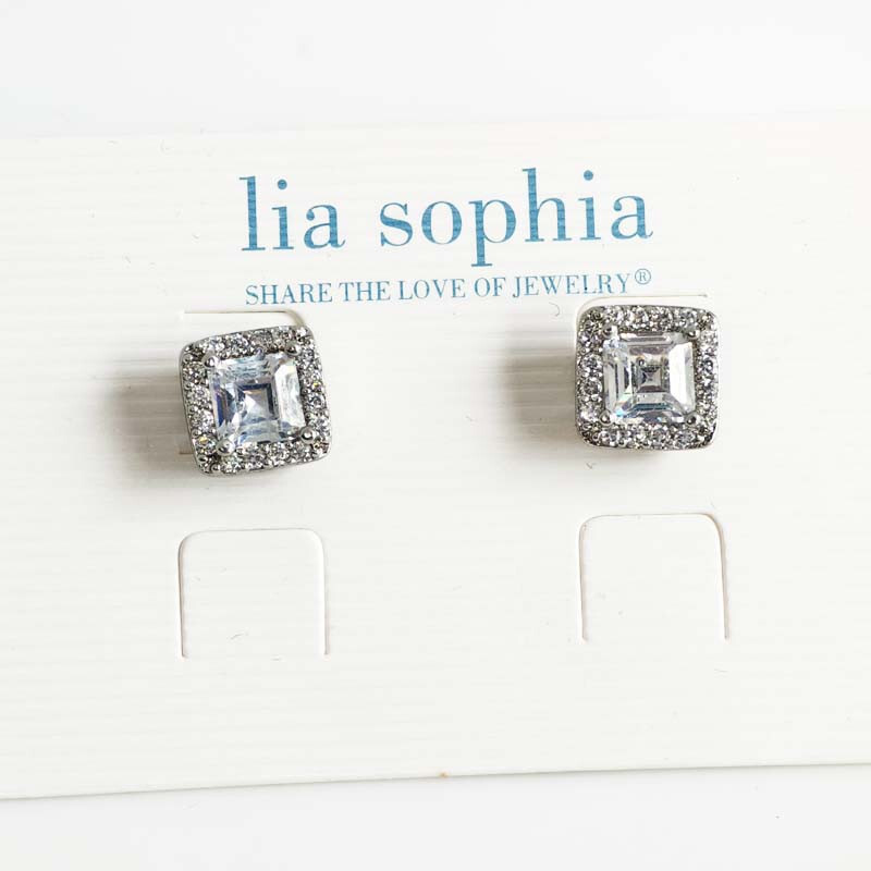 Lia Sophia Minimalist CZ Square Stud Earrings Retro Women Party Vacation Jewelry