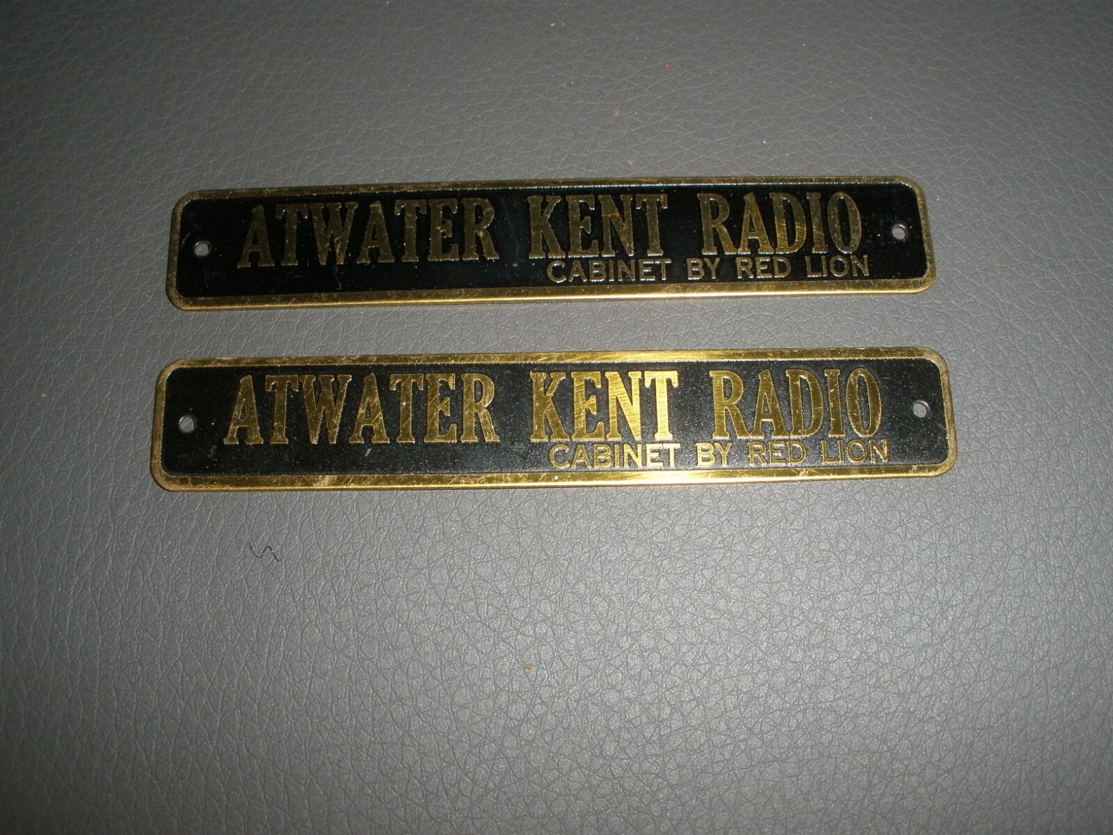 2 Vintage Atwater Kent Radio Cabinet by Red Lion 3.75 in x 1/2 in Metal Sign