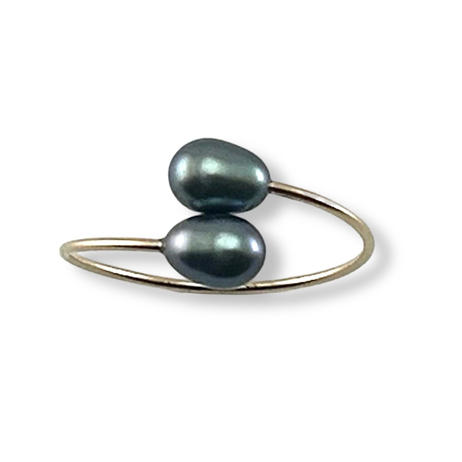 Gold-Filled Freshwater Pearl Twin Black Bypass Ring