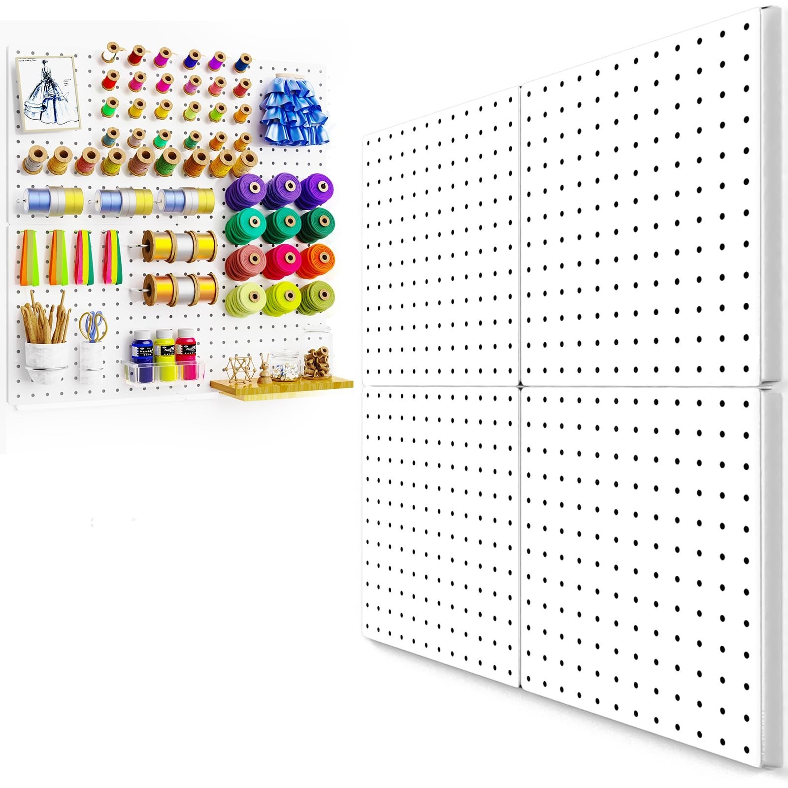 Peg Board, 4PCS Metal Pegboard Wall Organizer. Heavy Duty Pegboard, Peg Board...