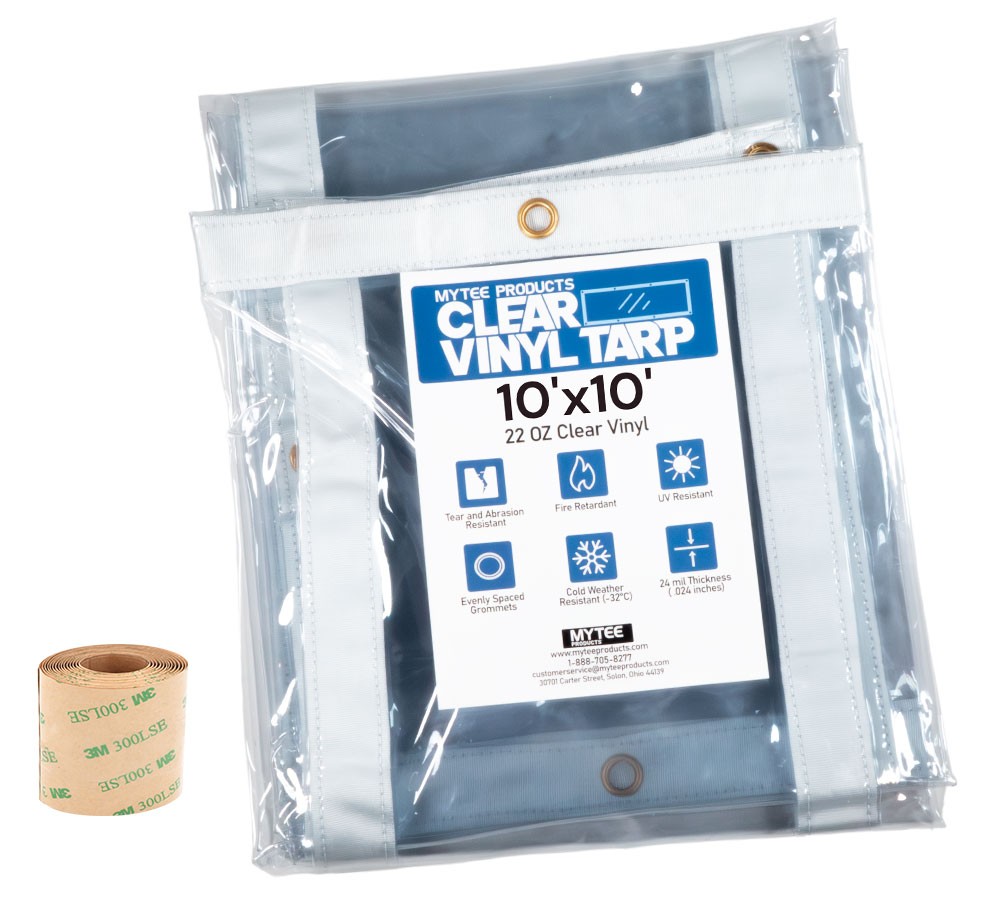 10' x 10' Clear Vinyl Tarp 22oz, 24 MIL Thick, Fire Retardant, UV Resistant