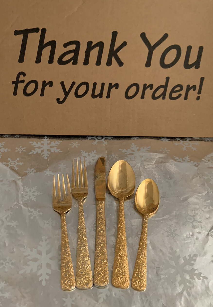❤️Vintage CELLINI ROMANESQUE 5pc GOLD PLATED GOLD ROSES 1968
