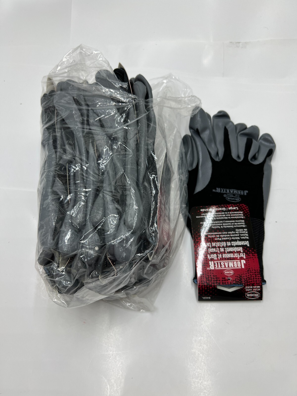 (Pack of 12) Boss JobMaster Black/Gray Nylon General Purpose Gloves Large 8442L