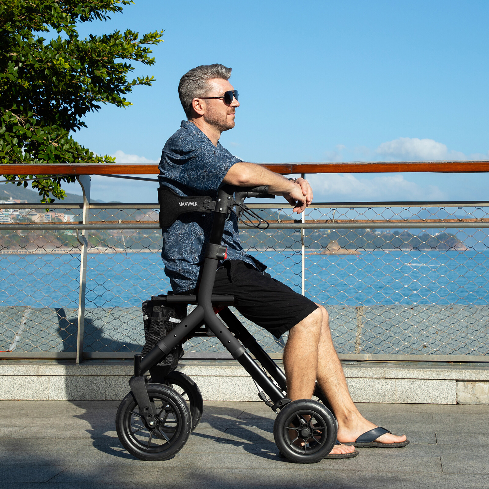 Rollator Rolling Walker w/ Seat for Senior 12" Rubber Wheel Adjustment Foldable