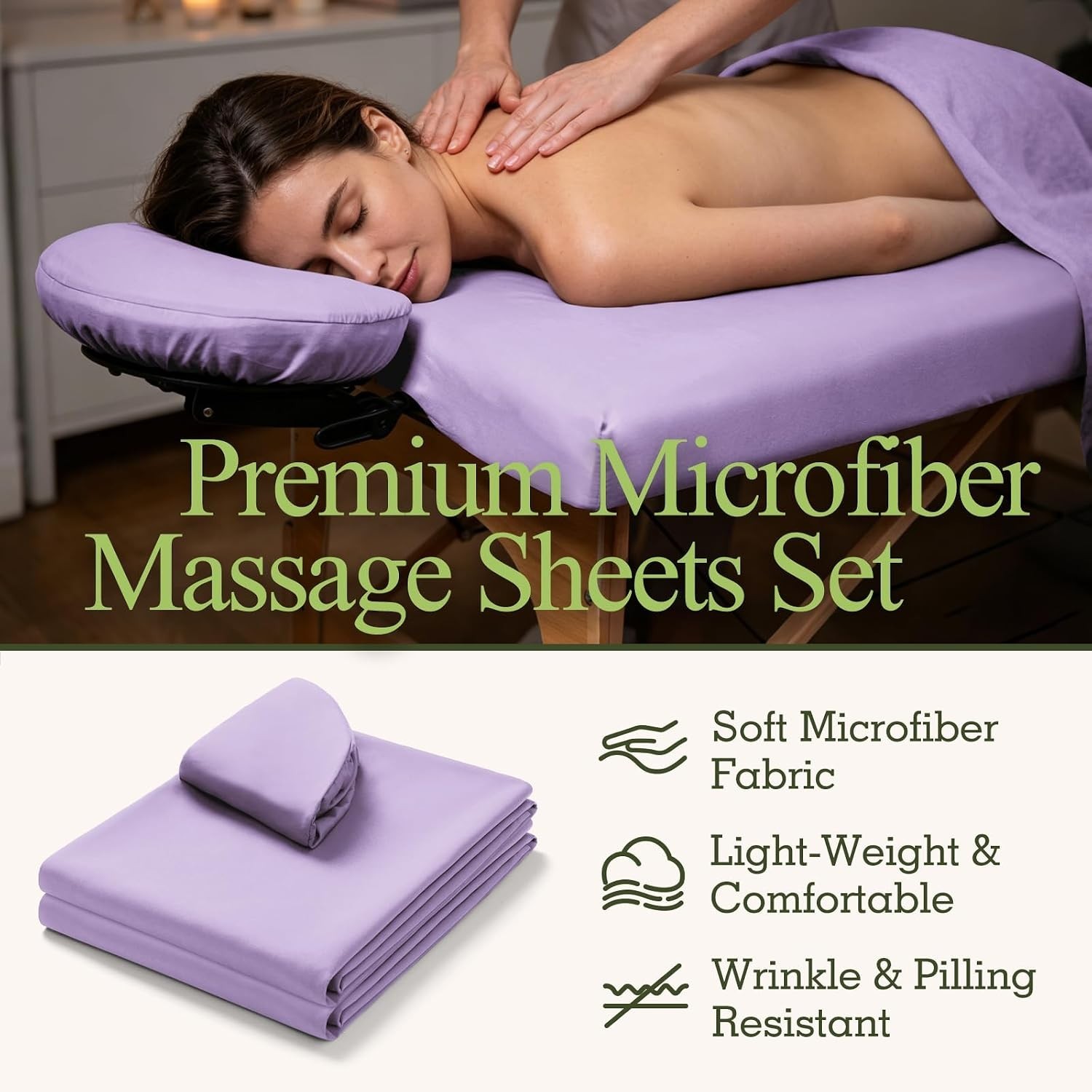 3-Piece Professional Massage Table Sheets Set - Soft Microfiber, Lavender