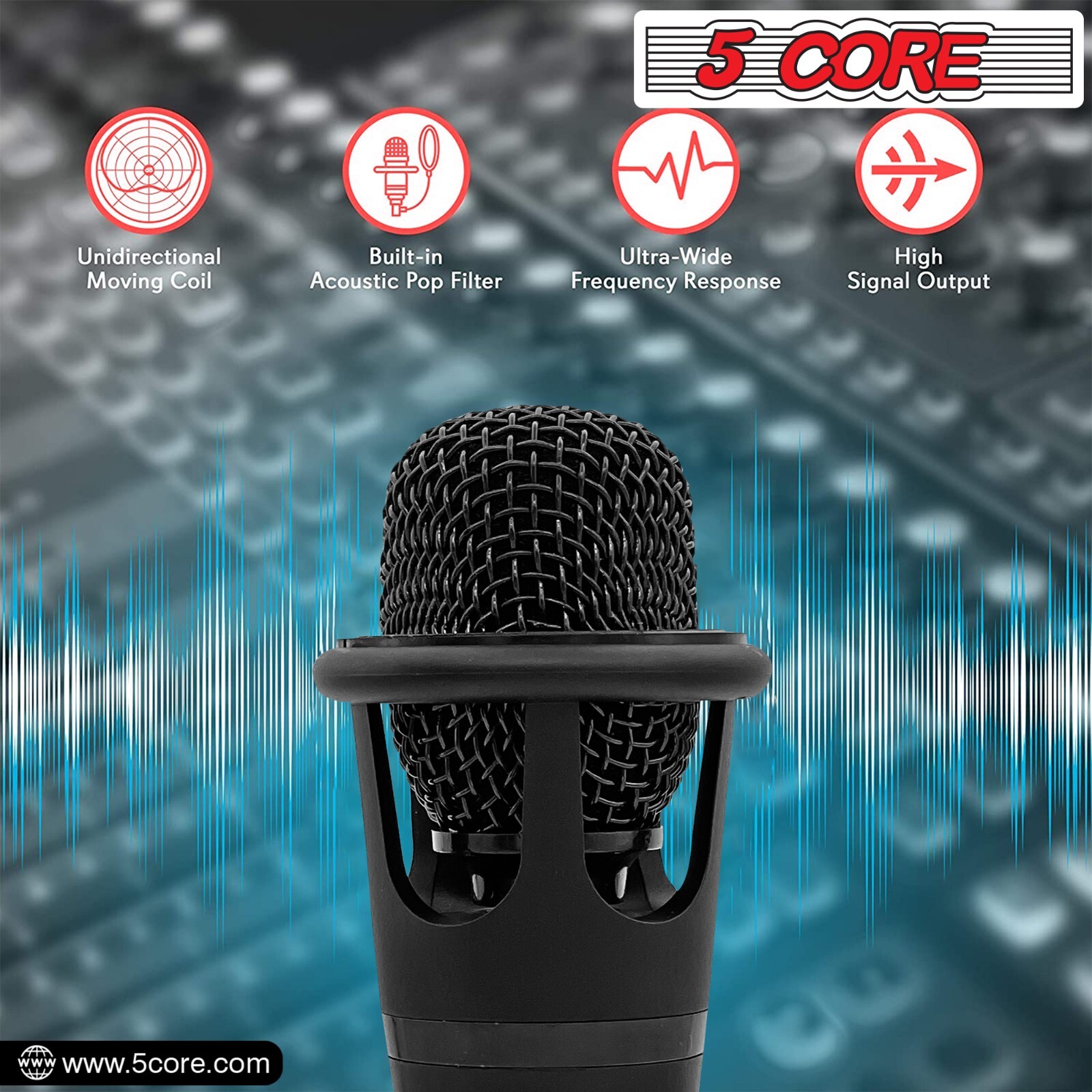 5Core Podcast Mic Vocal Desktop Microphone XLR To Aux 3.5mm Interview +Stand
