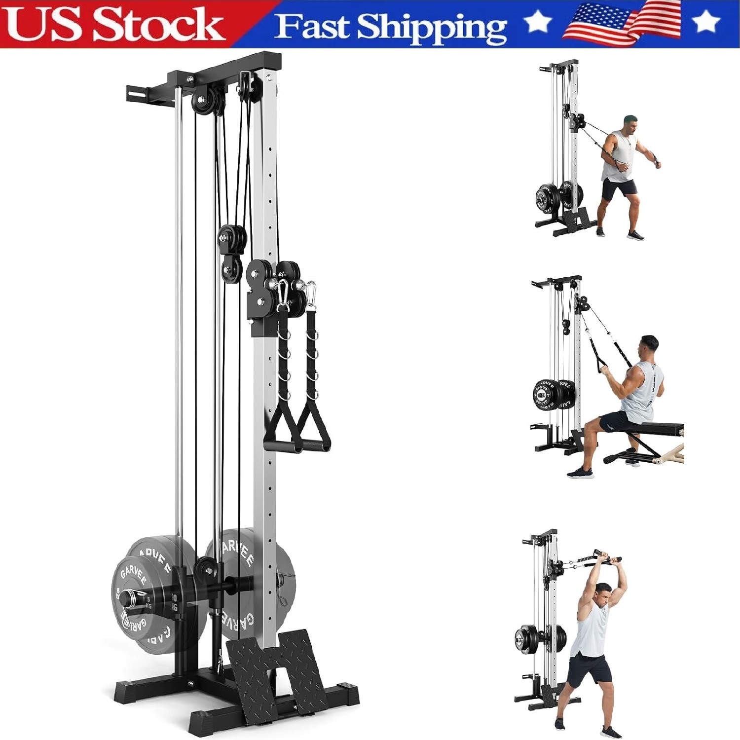 Wall Mount Cable Machine, LAT Pulldown Machine w/ 19 Position Dual Pulley System
