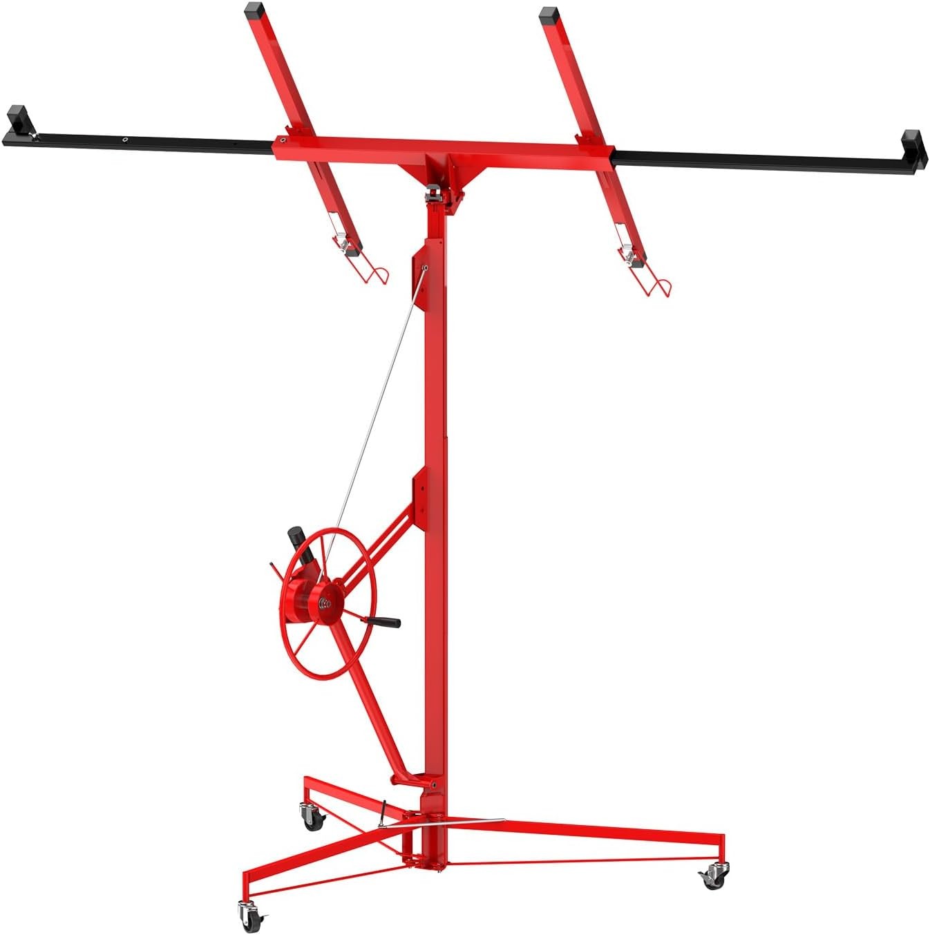 11 FT Drywall Lift Hoist 150LBS 360° Rotating Panel Jack with Lockable Casters