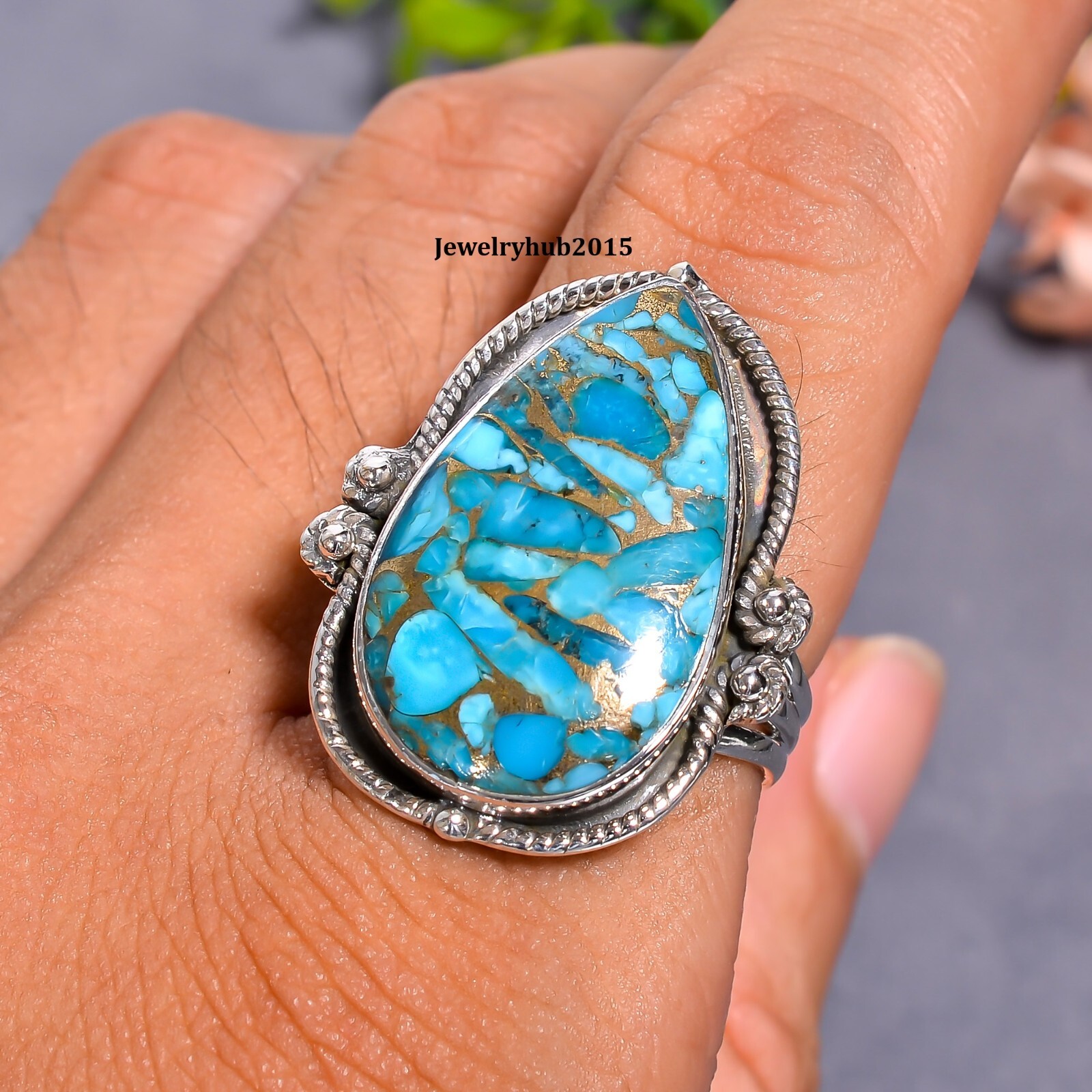 Blue Copper Turquoise Ring Solid 925 Sterling Silver Beautiful Ring MK*KP-32