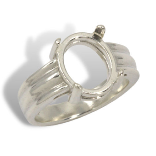 8x6mm - 12x10mm Oval Cabochon Tri-Ribbed Ring Mounting Ring Sizes 5-11