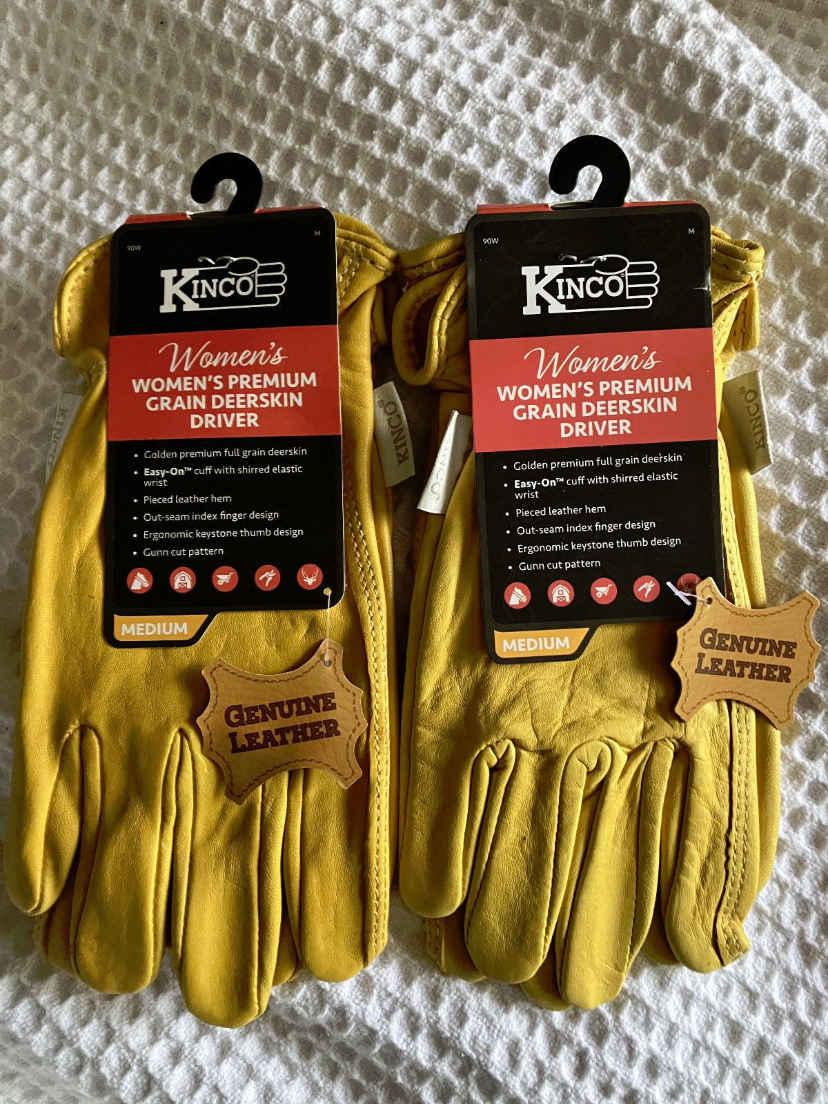 2 Pair Kinco 90W-M  Unlined Premium Grain Deerskin Leather Driver Women's Glove