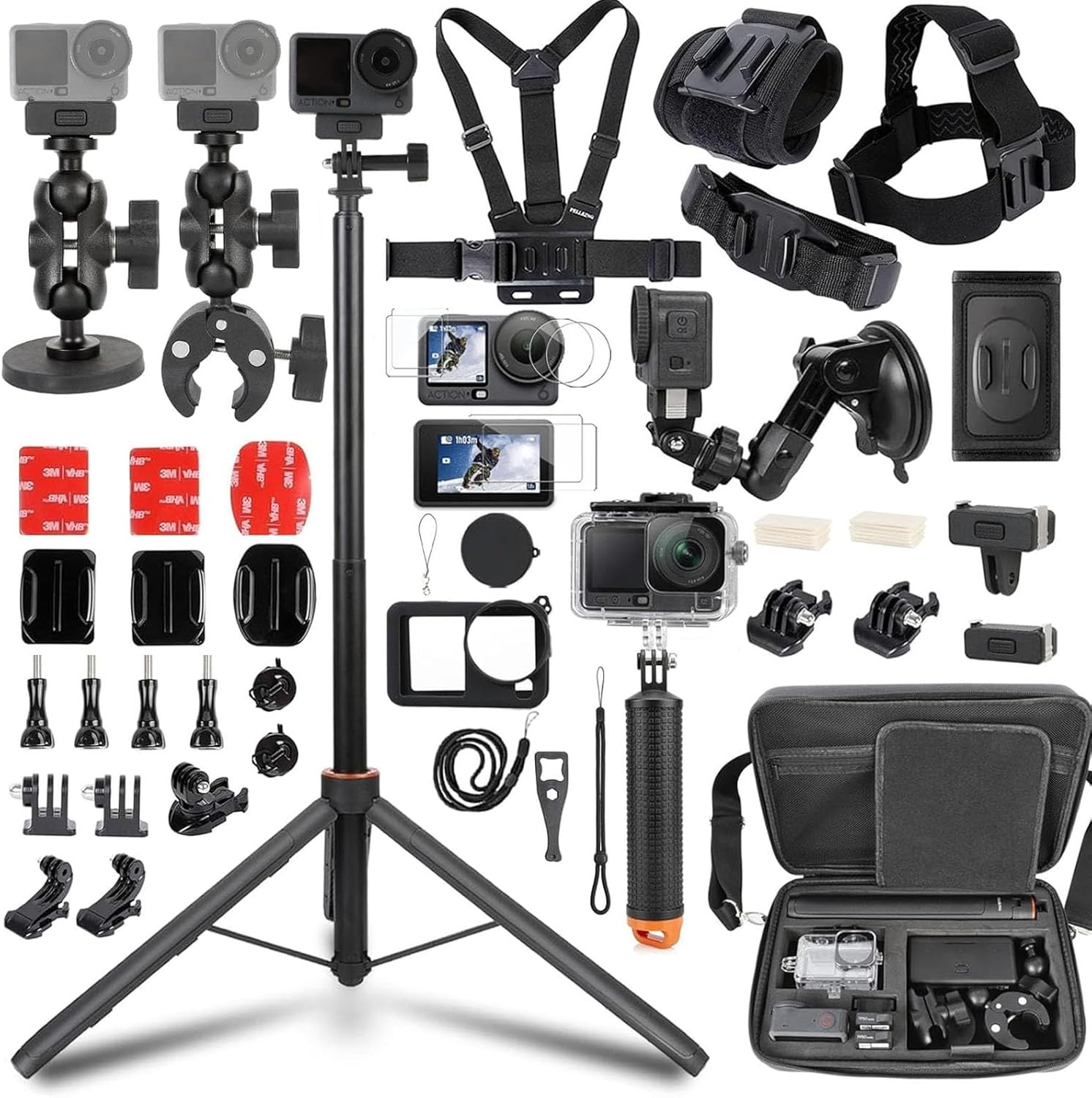 Accessories Kit for DJI Osmo Action 6,Carrying Case with Belt 135Cm Selfie Stick