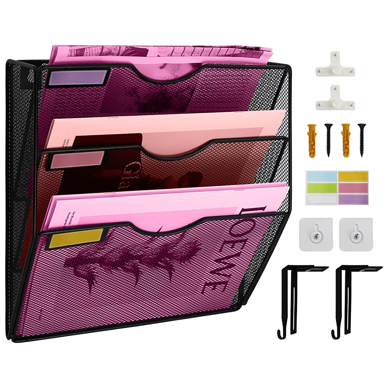3 Pockets Mesh Wall File Holder Organizer Office Hanging Folder Magazine Rack