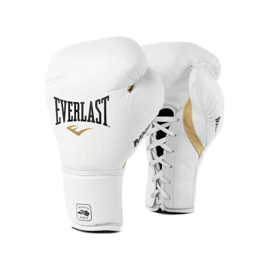 Everlast Mx2 Pro Training Boxing Gloves Lace Up - White/Gold - Size 14oz