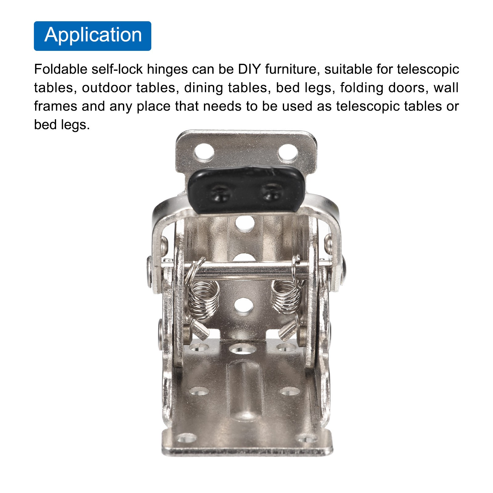 2pcs Table Leg Folding Brackets Foldable Self Lock Hinges, Silver Tone