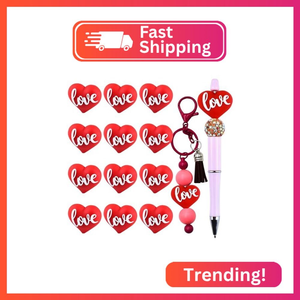 WOZADU 3D Silicone Focal Beads for Keychain Making, 12 PCS Heart Shaped Beads fo