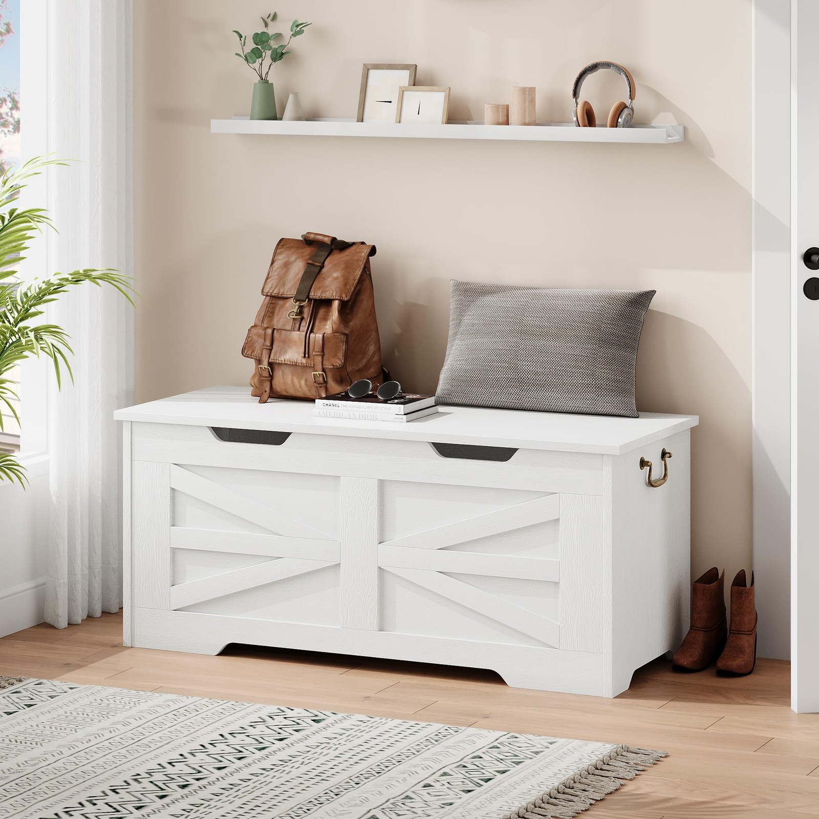 Farmhouse Storage Chest Bench, Storage Trunk Bench Wood Toy Organizer Box ,White