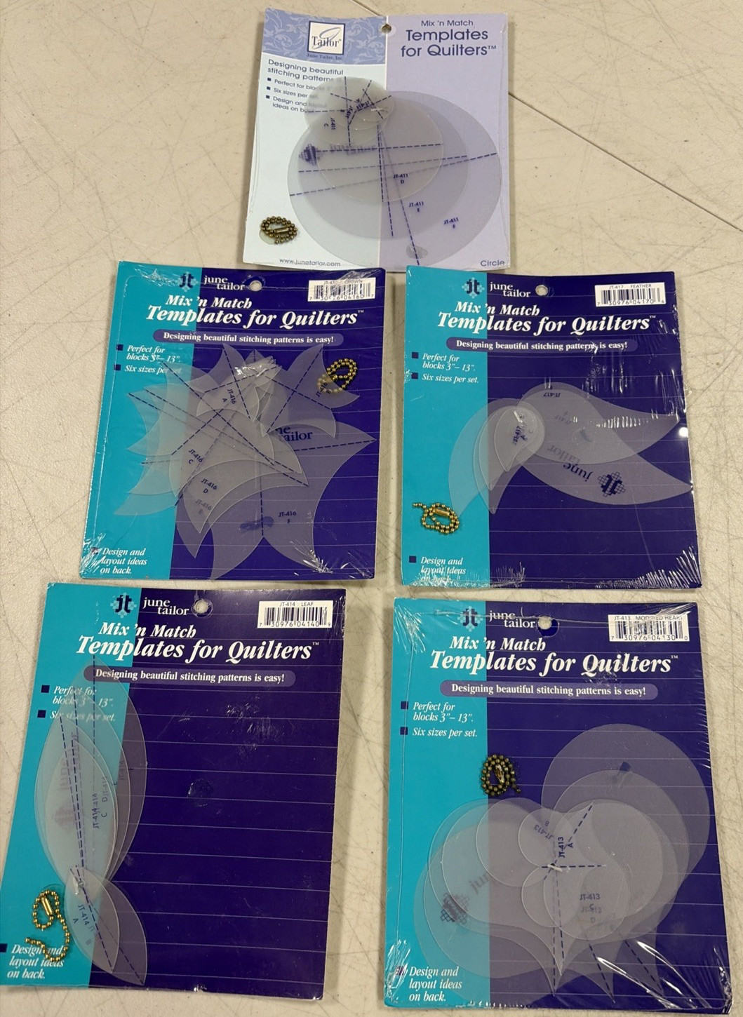 June Tailor Mix/Match Quilters Templates Crown, Feather, Leaf & More 5 Pkgs New