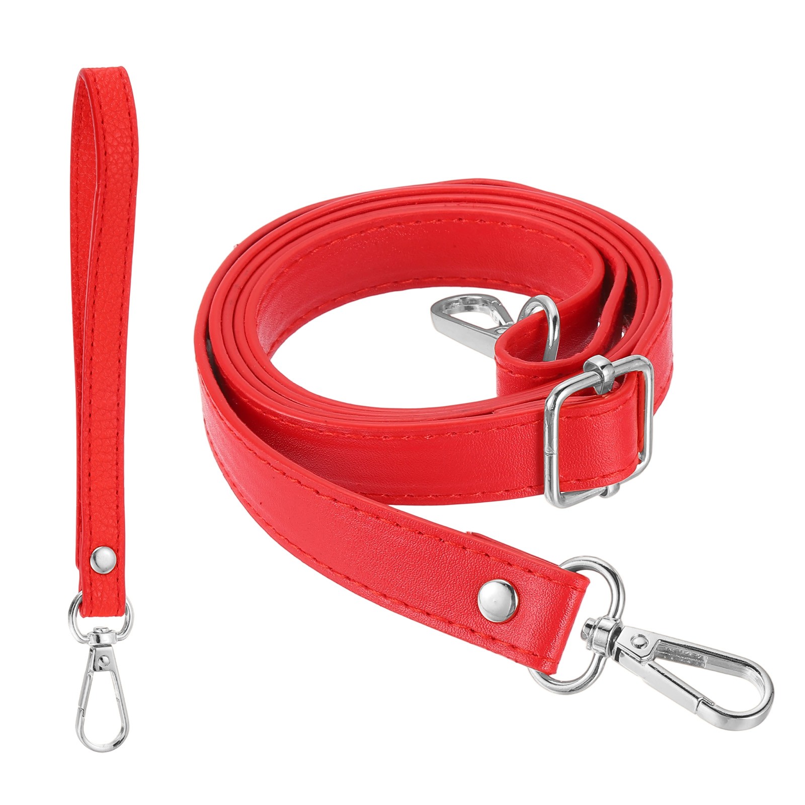 28-52 Inch Adjustable PU Leather Purse Strap with Wristlet, Red/Silver