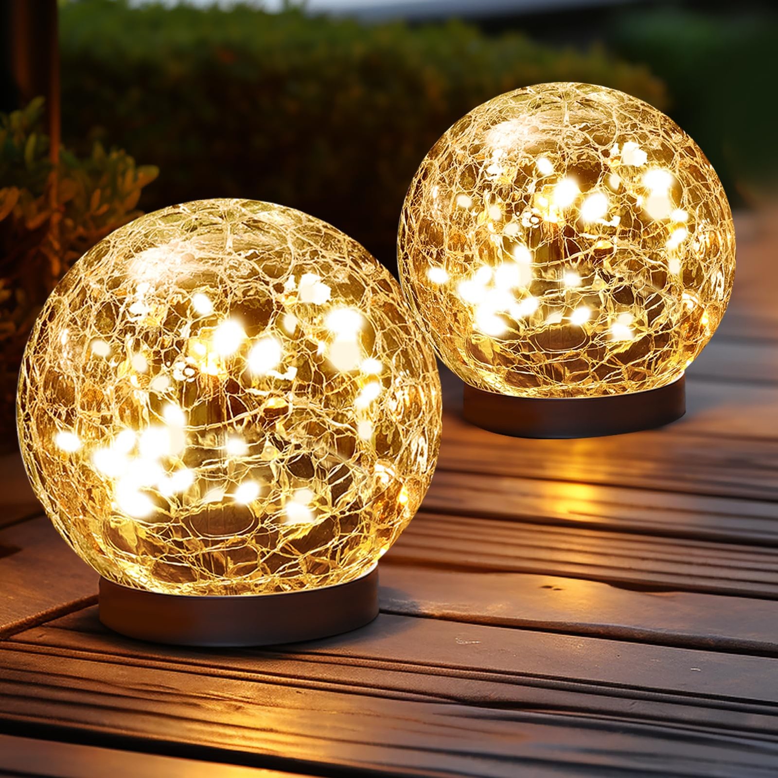 JKIMK Solar Globe Lights Outdoor Waterproof-Solar Balls 2 Globes, Warm White