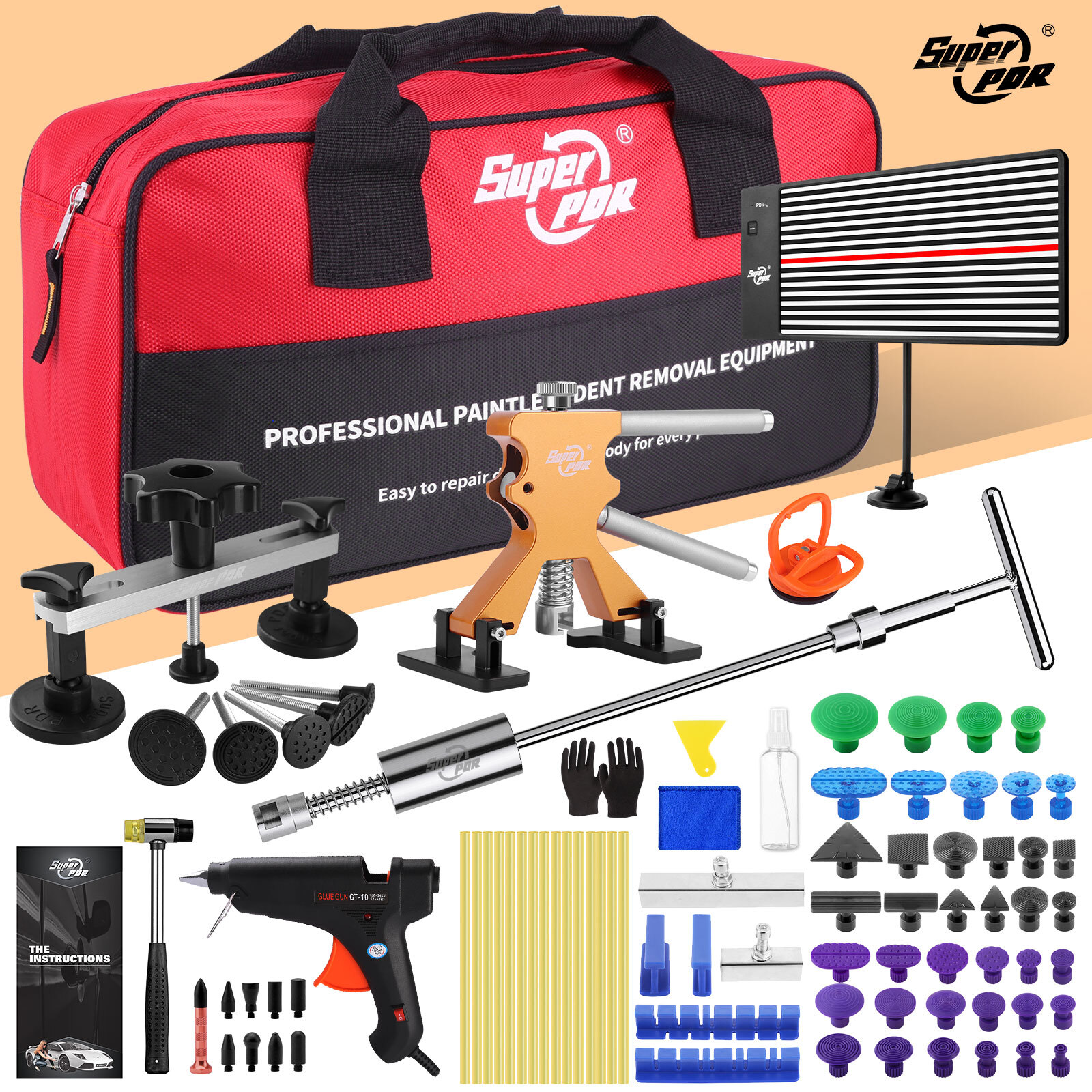 87PCS Car Body Dent Puller Bridge Lifter  Paintless Hail Remover Repair Kit PDR