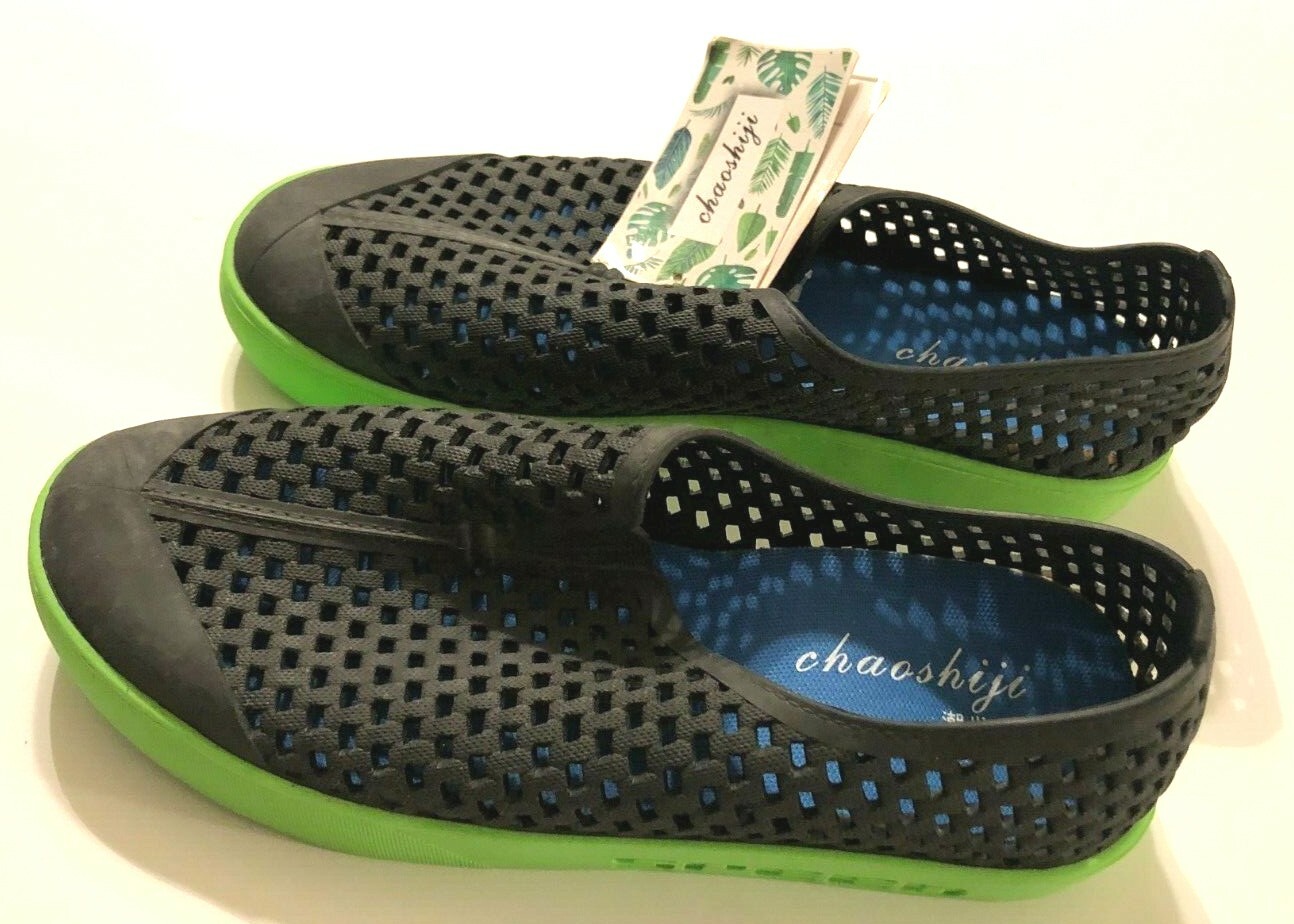 CHAOSHIJI Neon Green Black Men's Slip On Nest Hollow Shoes Sandals Beach 12 New