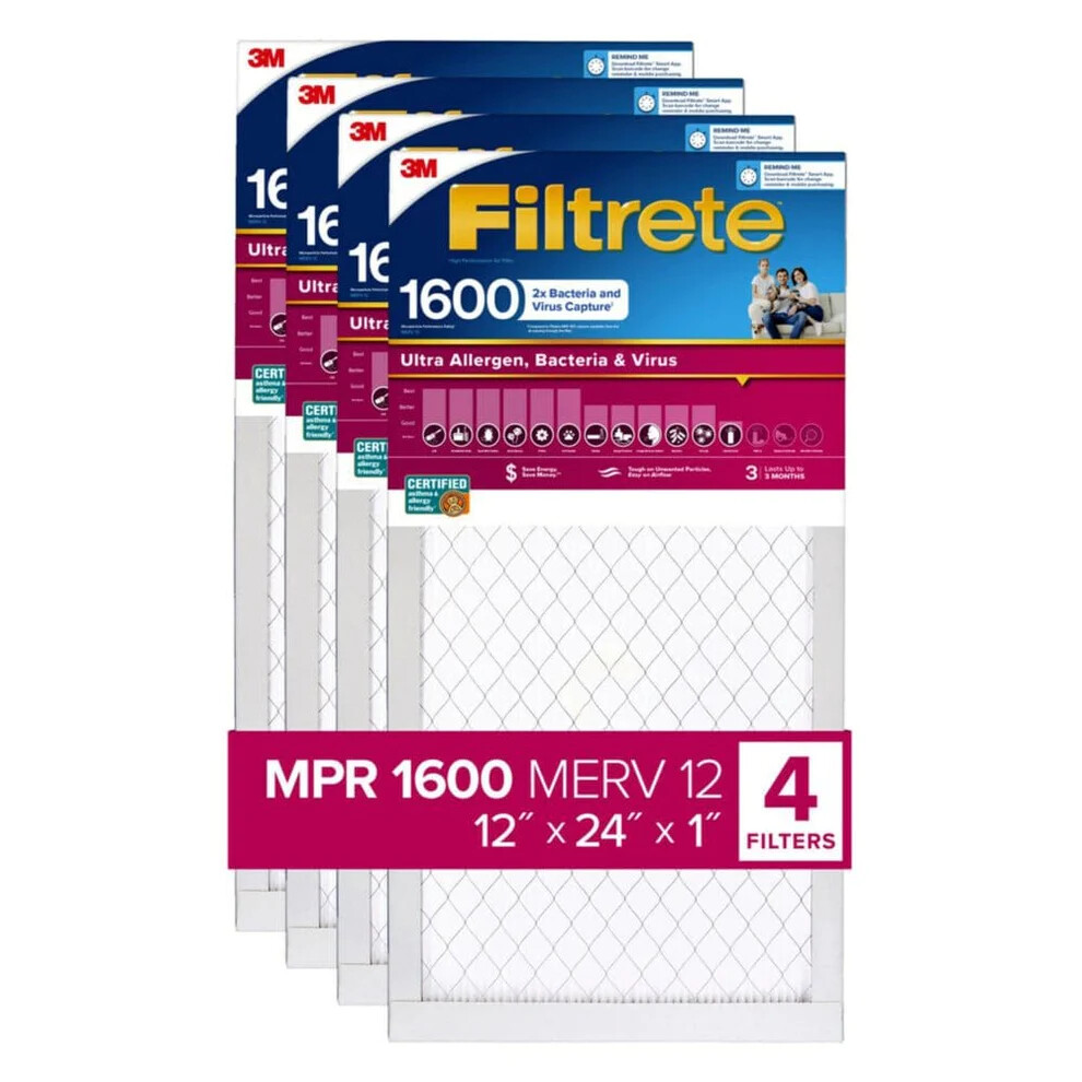 3M Filtrete Dual-Action Micro Allergen Plus 2X Dust Defense Air Filter 4-Pack